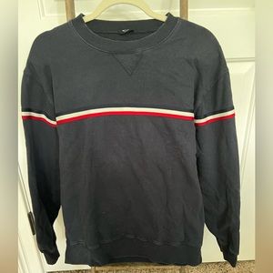 Brandy Melville navy sweatshirt with red and white stripes, one size